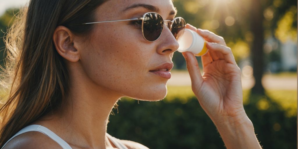 Woman applying sunscreen to protect sensitive skin in summer