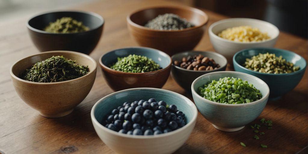 Different homemade facial masks in small bowls.